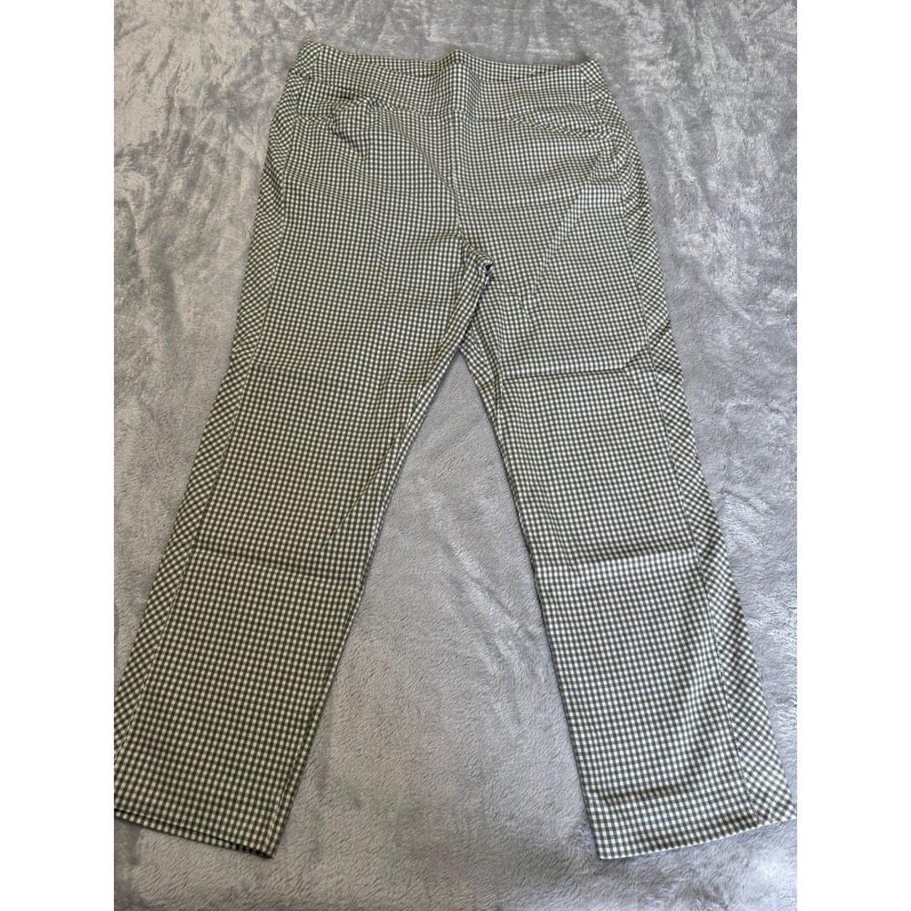 Chicos Perfect Stretch Pants Size 2 Green Gingham Plaid Pull On Trousers